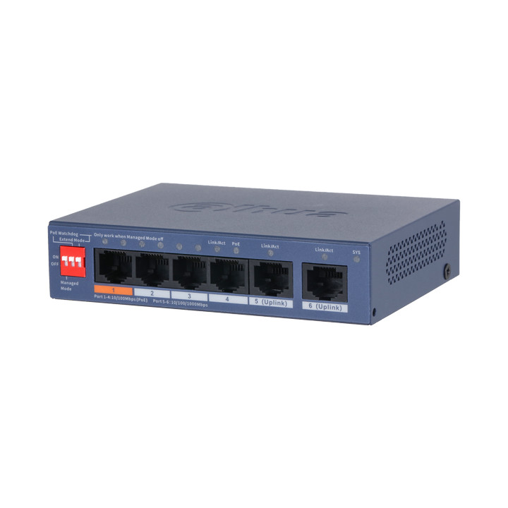 Dahua CS4006-4ET2GT-60 Pārvaldāms PoE slēdzis 4 porti Gigabit 60W
