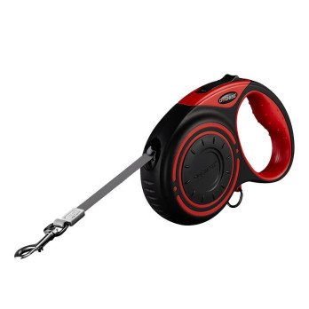 Dogness automaattinen talutushihna 5m taskulampulla ja laukkusailiolla (punainen)
