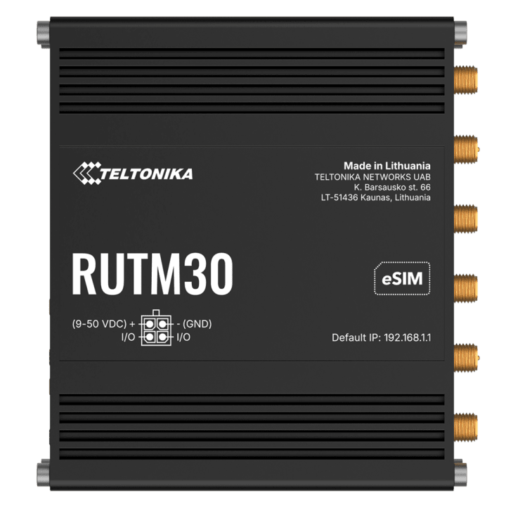 Teltonika RUTM30 teollinen 5G-reititin eSIMillä, kaksikaistainen Wi-Fi, Gigabit Ethernet