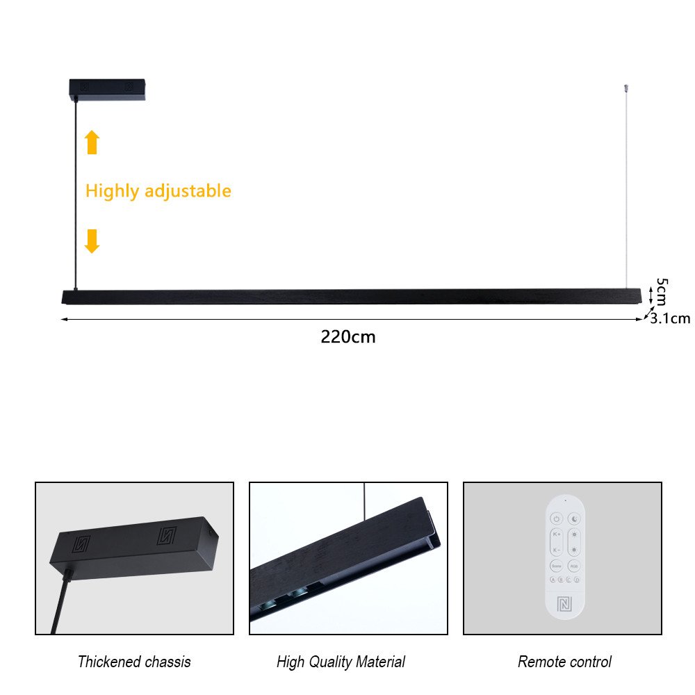 Immax NEO-MADEIRA juodos medienos linijinis 202cm44W ant laido Tuya WIFI BEACON CCT reguliuojamas