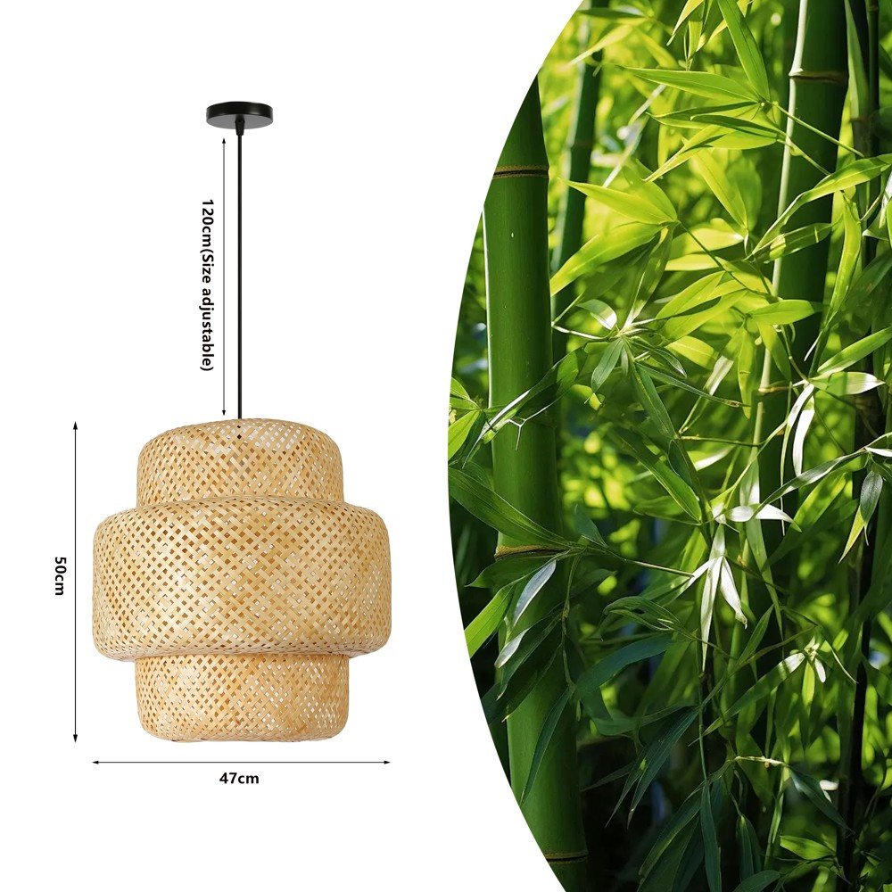 Immax BOHO HILO design pendant luminaire, D50cm. E27, bamboo