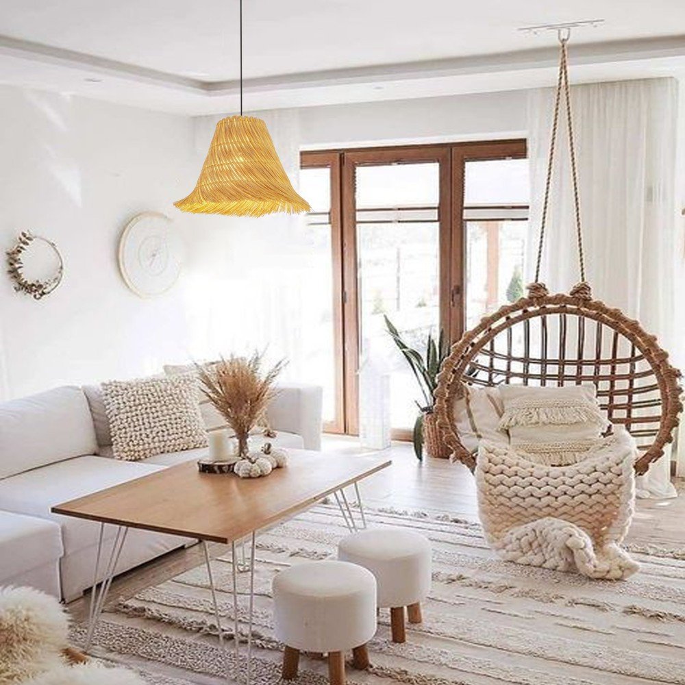 Immax BOHO NATURALEZA dizaino pakabinamas sviestuvas, L45cm. E27, naturalus rotangas