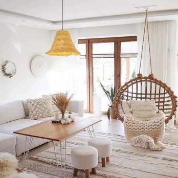 Immax BOHO NATURALEZA dizaino pakabinamas sviestuvas, L45cm. E27, naturalus rotangas