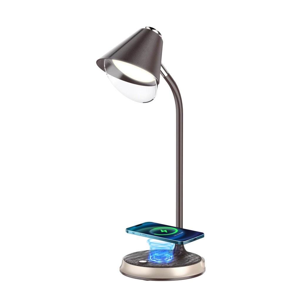 Immax FINCH LED table lamp with Qi charging brown +gold elements
