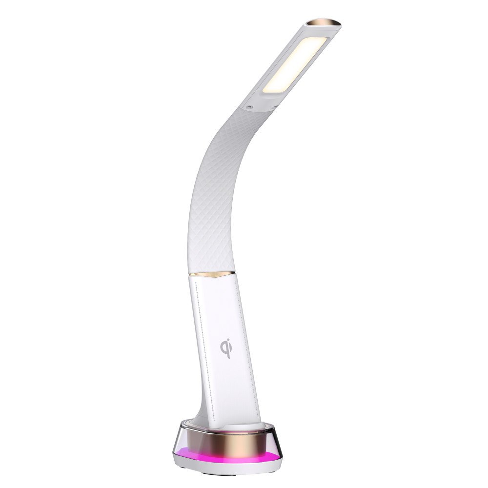 Immax CORELLA LED table lamp with Qi charging white +gold elements RGB backlight