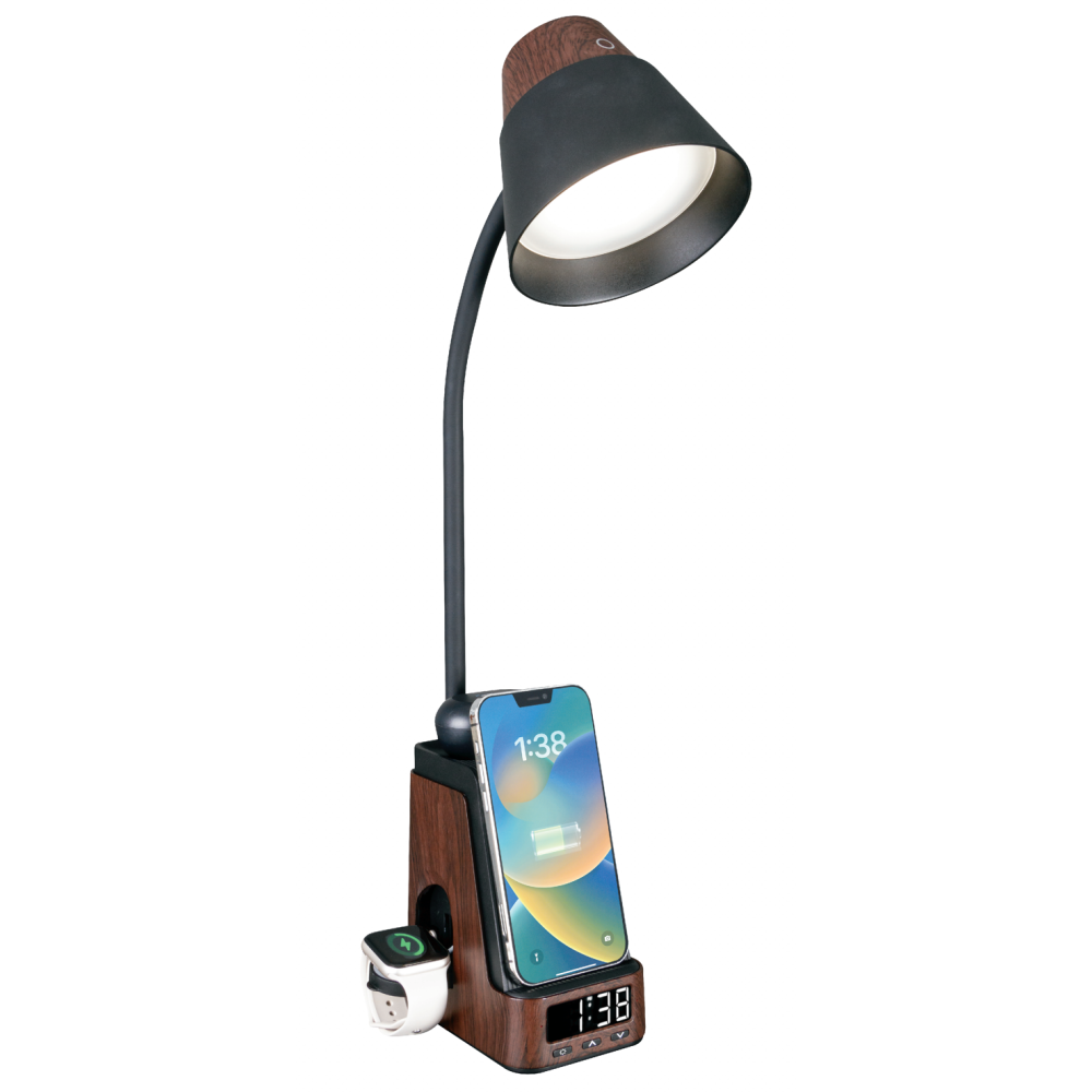 Immax IDEAL LED galda lampa ar QI uzladi CCT tumsa koka/melna