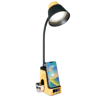 Immax IDEAL LED-poytavalaisin QI-latauksella CCT vaalea puu/musta