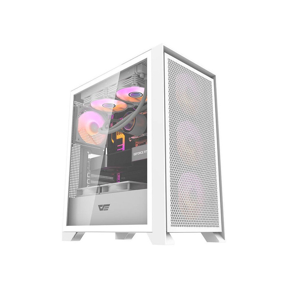 Darkflash DRX70 MESH -tietokonekotelo (valkoinen) + 4 RGB-tuuletinta
