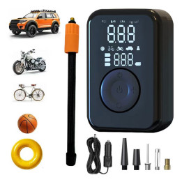 Kelioninis mini kompresorius automobiliui, dviračiui-powerbank, LED SOS, LCD