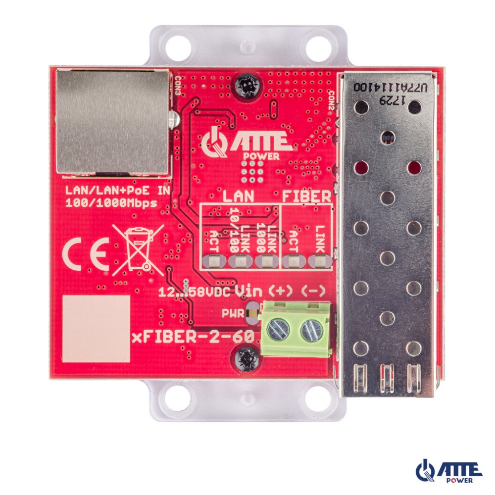Gigabit media konverteris ATTE Ethernet - SFP, maitinimo tiekimo is PoE 802.3af arba PASSIVE galimybe. 1x LAN 10/100/1000 Mbps i