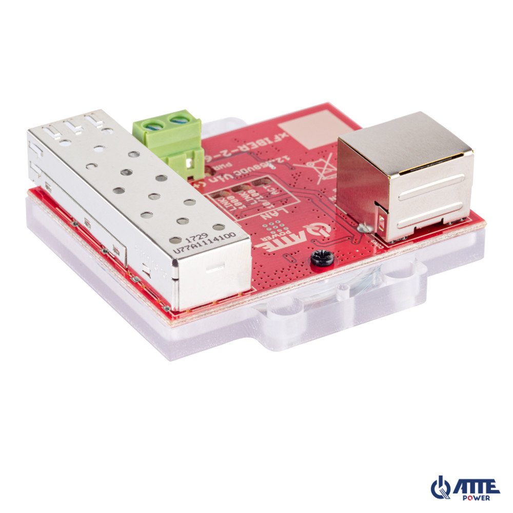Gigabit media konverteris ATTE Ethernet - SFP, maitinimo tiekimo is PoE 802.3af arba PASSIVE galimybe. 1x LAN 10/100/1000 Mbps i