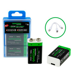 Aku 6F22 Li-lon 400mAh 9V-2ks koos USB-C laadijaga