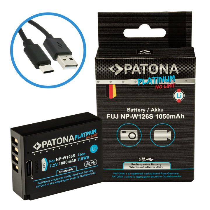 Aku Fuji NP-W126S 1050mAh ličio jonų platininis USB-C įkrovimas