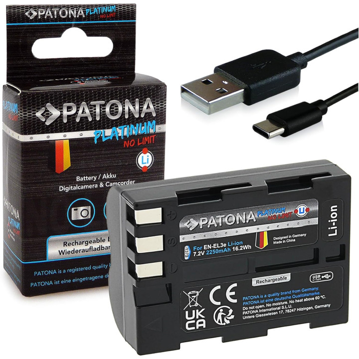 Aku Nikon EN-EL3E 2250mAh Li-Ion Platinum USB-C uzlāde