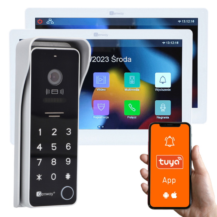 Комплект домофона Genway F-S9V13-2W-W-2 на 2 провода с двумя мониторами 7", WiFi Tuya