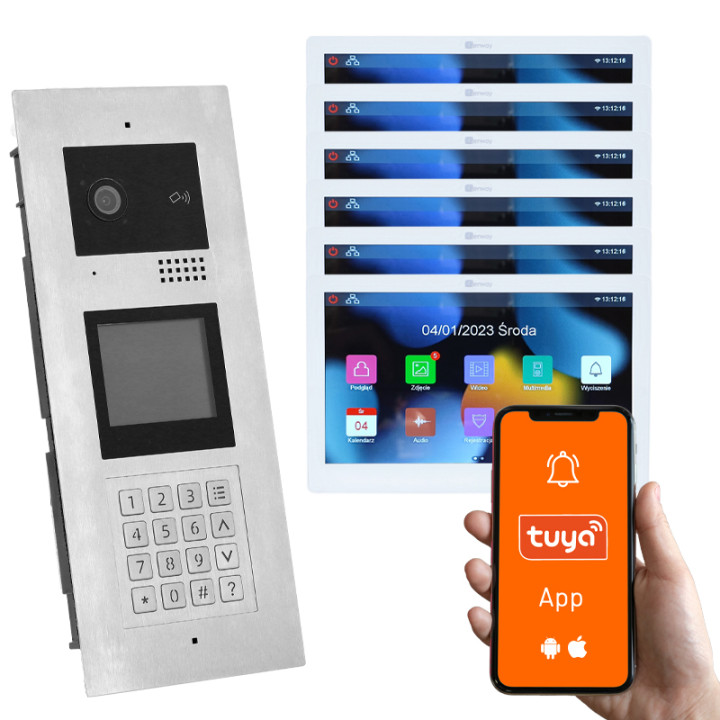 Домофон Genway KIT-F-M91-V13-6 Multi-Family Video Intercom Kit with 6 Touchscreen Monitors, 6 Families, Code/Card/Key Fob Entry,