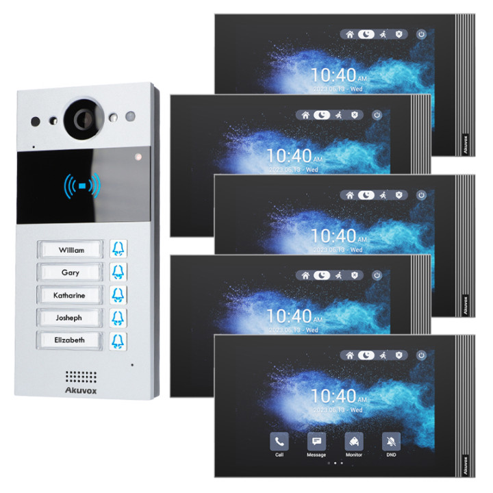 Комплект IP-видеодомофонии Akuvox R20BX5 с пятью мониторами S563W 8"
