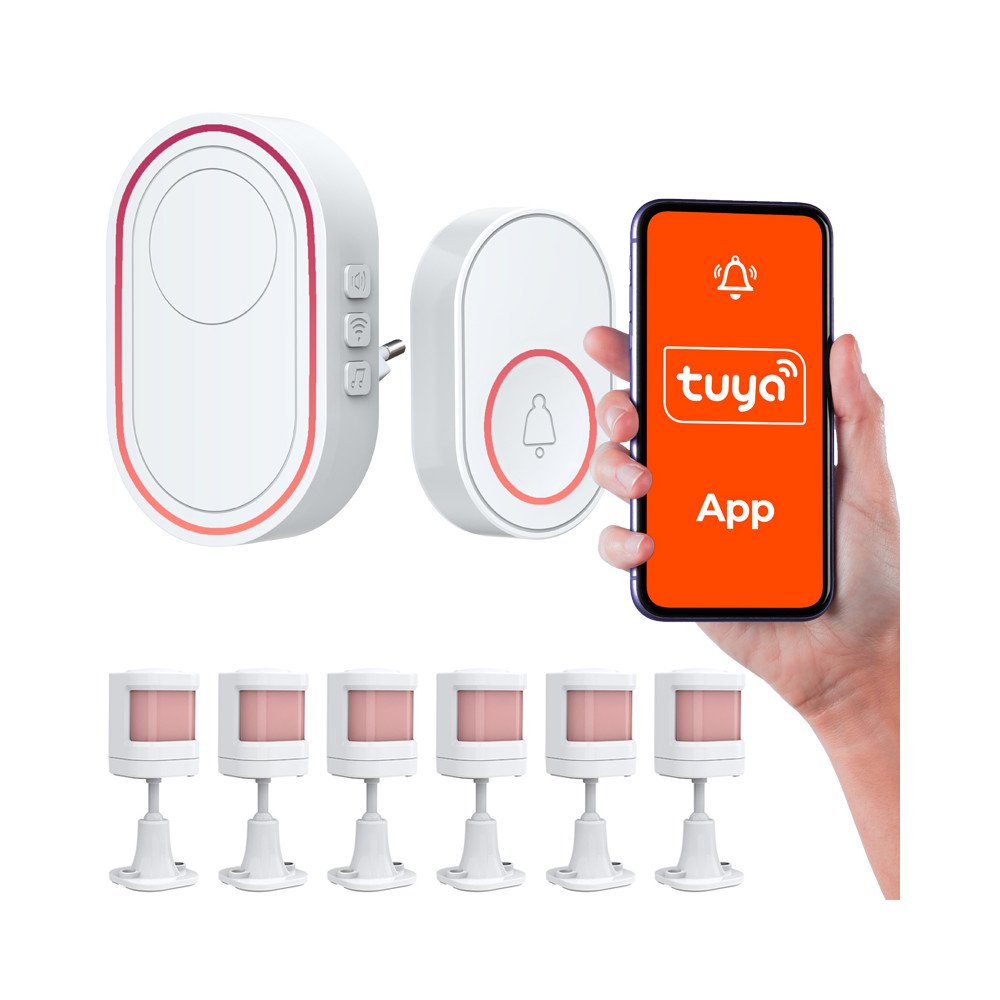Tuya wireless Wi-Fi alarm, 6 motion sensors + panic button