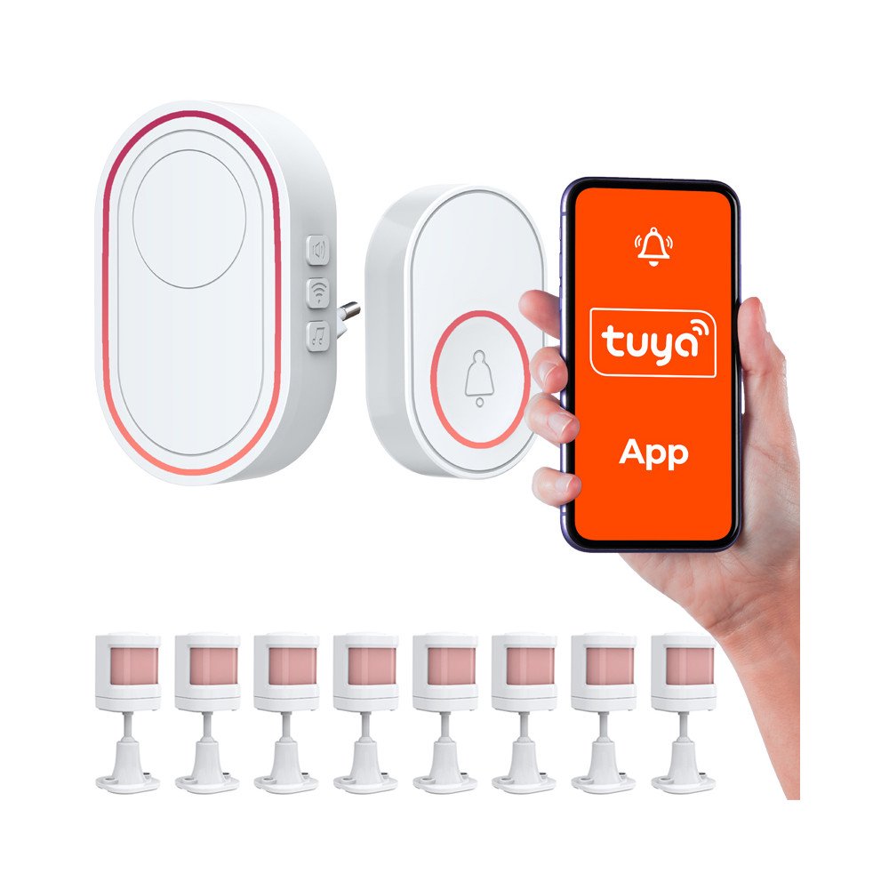 Tuya bevielis Wi-Fi signalizacija su 8 PIR judesio jutikliais + panikos mygtukas