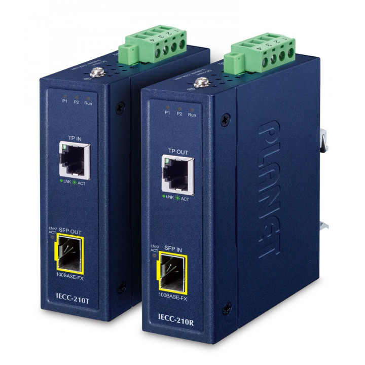 PLANET IECC-210-KIT Industrial EtherCAT Media Converter Kit (-40~75°C, Dual 9~48V DC, 1x100TX RJ45, 1x100FX SFP)