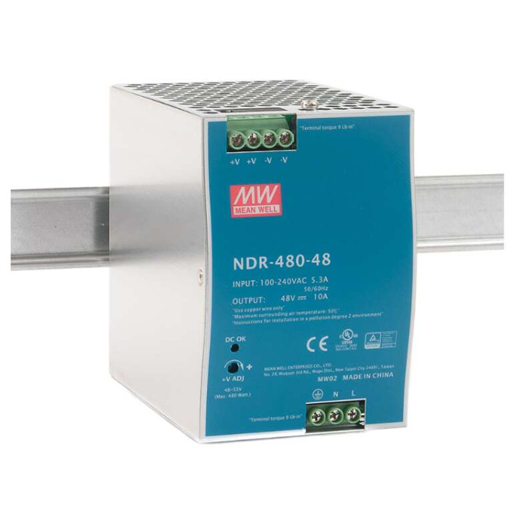 Mean Well NDR-480-48 48V/480W/10A DIN-rööpa toiteallikas