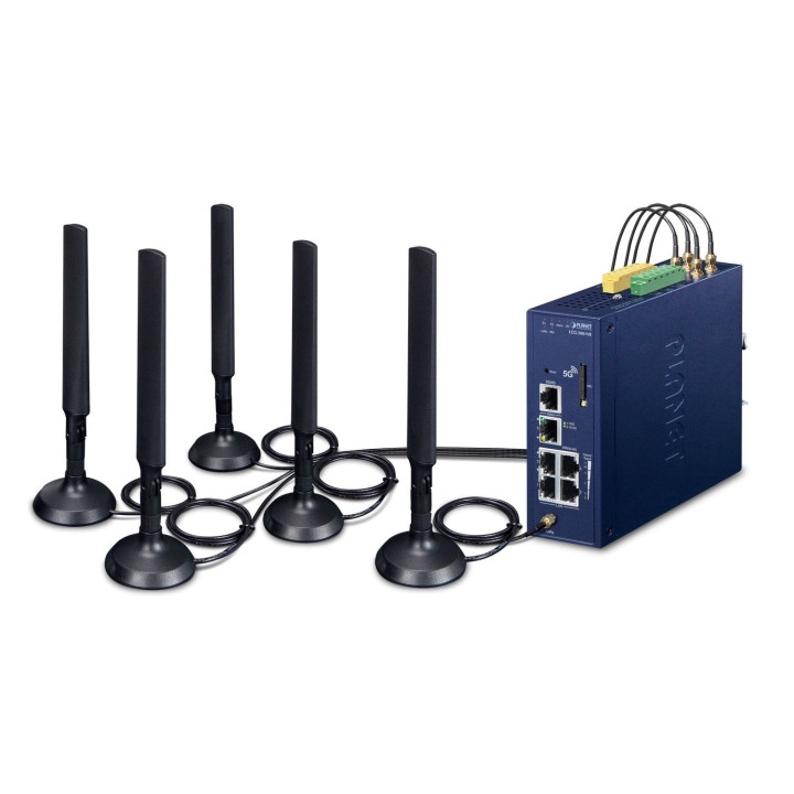 PLANET LCG-300-NR-US IP30 Industrial IoT LoRaWAN + 5G NR Cellular Gateway with 5-Port 10/100/1000T - US915 MHz