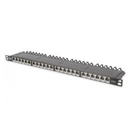 DIGITUS CAT 6A Class EA Shielded Patch Panel, 0.5U 24-Port RJ45, Black