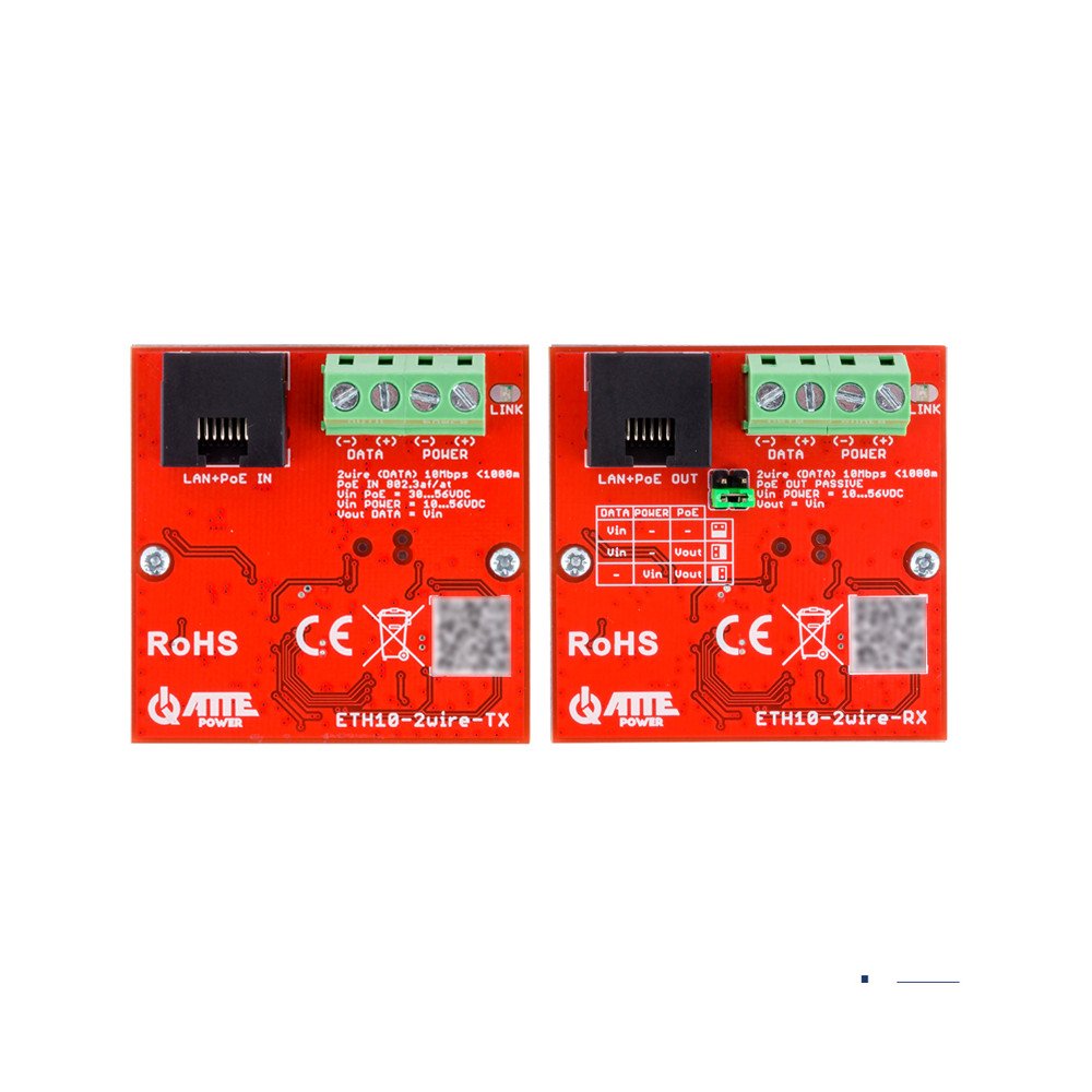 ETH10-2WIRE-SET ATTE-setti LAN + PoE -siirtoon 2 kaapelilla 10 Mbps jopa 1000 metriin