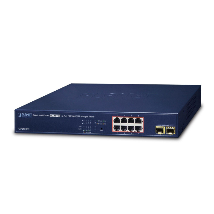 PLANET GS-4210-8P2S Pārvaldāms PoE+ Gigabit slēdzis 8+2 SFP