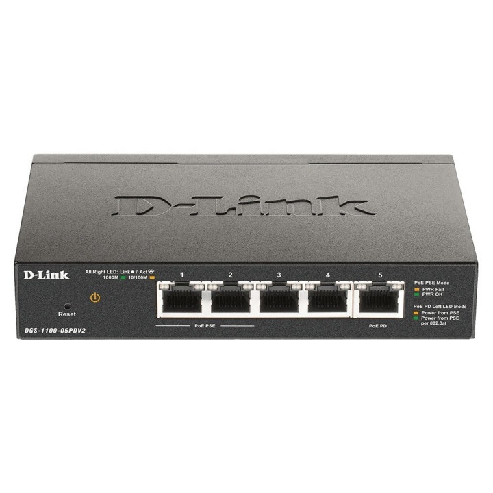D-Link DGS-1100-05PDV2 išmanusis PoE jungiklis 5 prievadai