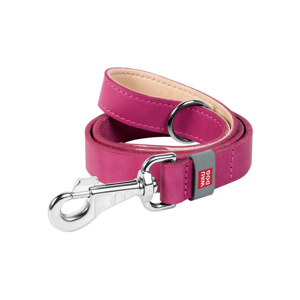 WAUDOG natural leather dog leash 20 mm wide, 122 cm long pink