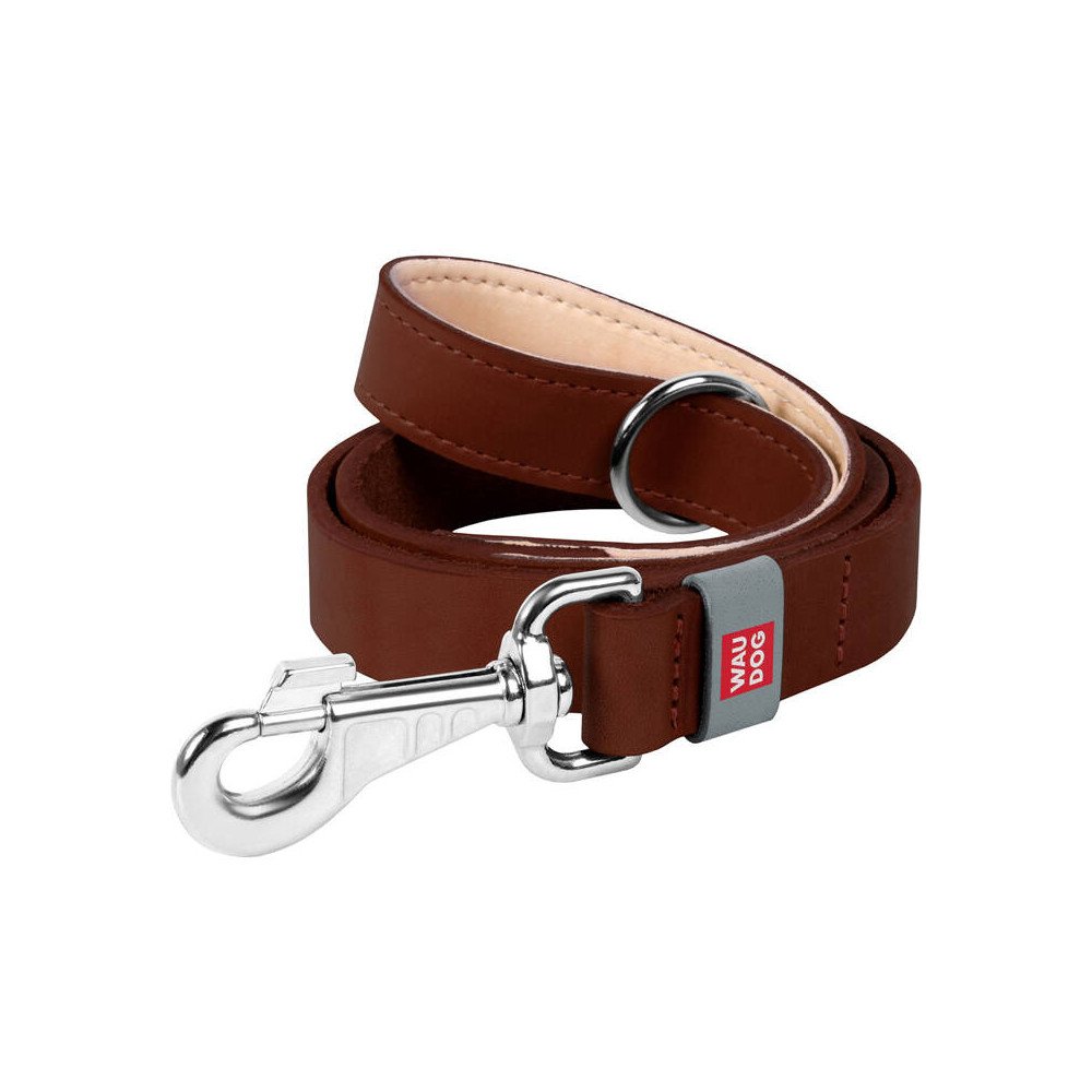WAUDOG natural leather dog leash 14 mm wide, 122 cm long brown