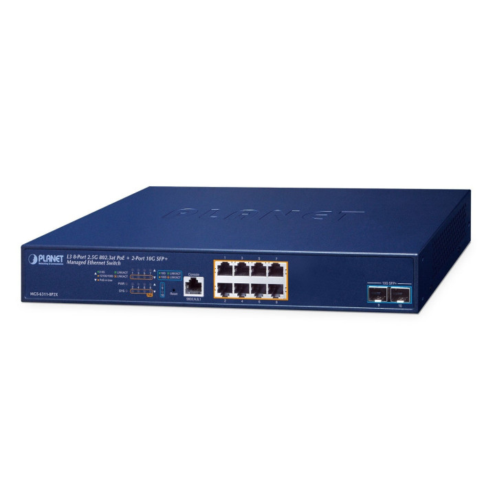 PLANET MGS-6311-8P2X pārvaldīts PoE slēdzis 8x2.5G PoE+ 2x10G SFP+