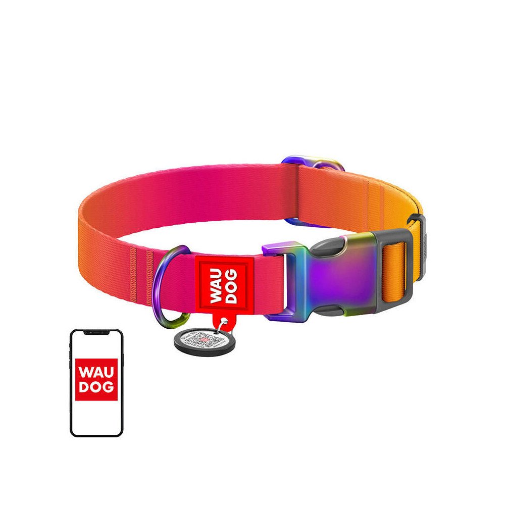 Nylon collar with QR code for Waudog gradient dog, orange , size XL