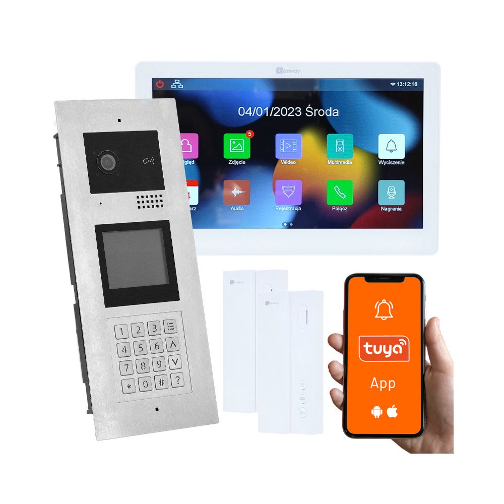 Mitmepere video sisetelefon, 2 perekonda taiendava telefonitoruga, avamine koodiga, kaart, votmehoidja, Tuya telefoniga vastamin