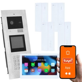 Keliu seimu vaizdo domofonas, 5 seimos, atidarymas su kodu, kortele, raktu pakabuku, atsiliepimas Tuya telefonu