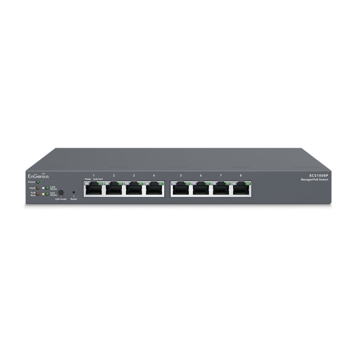 EnGenius ECS1008P Managed Switch, 8x RJ45 Gigabit PoE 55W, EnGenius Cloud