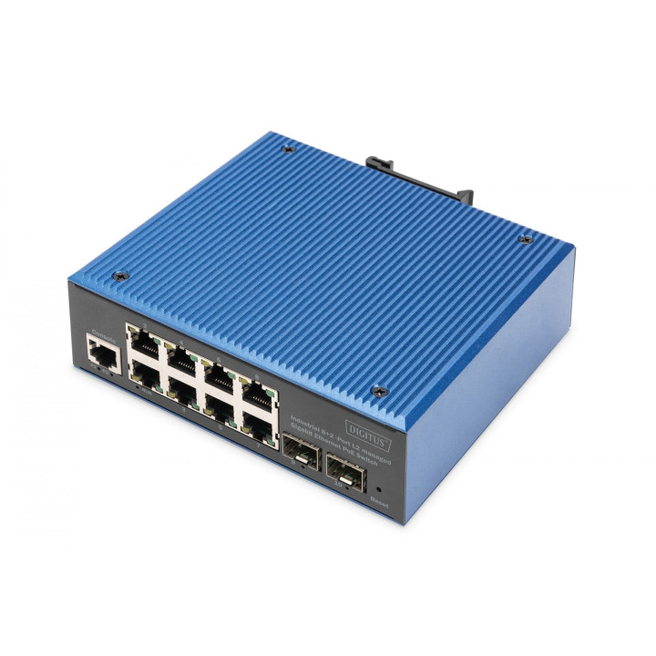 DIGITUS DN-651157 Industrial 8+2-Port Gigabit L2 Managed PoE Switch, 8x GE RJ45 + 2 SFP, IEEE 802.3at (30W)