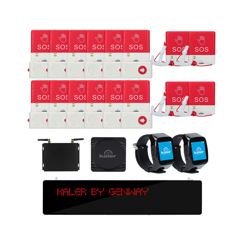 Call system for a hospital, sanatorium, social welfare home, wireless range up to 120 m, 12 beds and 4 bathrooms
