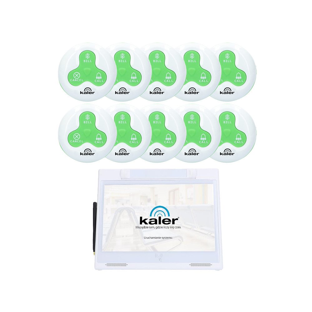 Padavejo iskvietimo sistema restoranui ar barui su jutikliniu ekranu, aptarnaujanti 10 staliuku