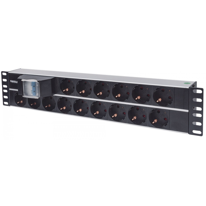 Intellinet 714051 19" 2U Rackmount Strāvas Sloksne 15 Kontakti