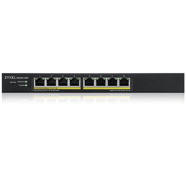 ZyXEL GS1915-8EP-EU0101F 8-Port GbE PoE Smart Switch, 60W 802.3at, Desktop, Fanless