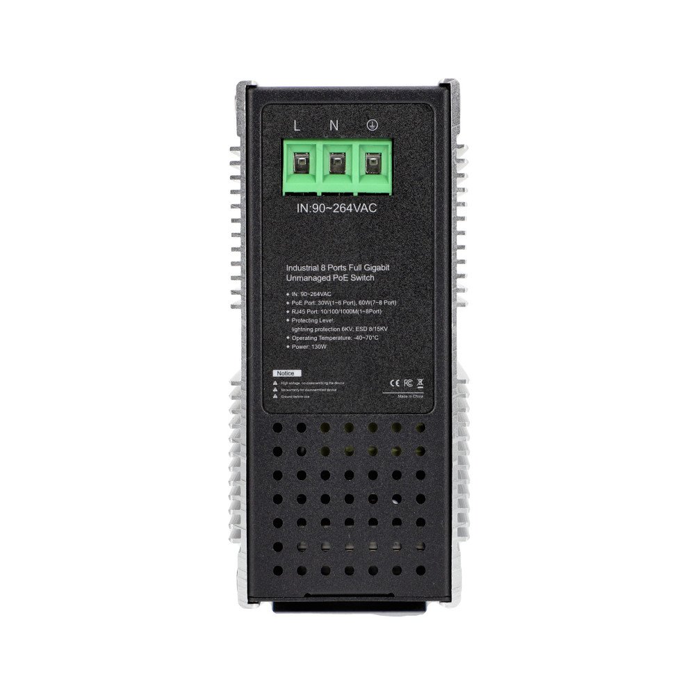 Vidiline VIDI-DG0800 Industrial switch for DIN rail PoE 8x 1000Mb/s 130W