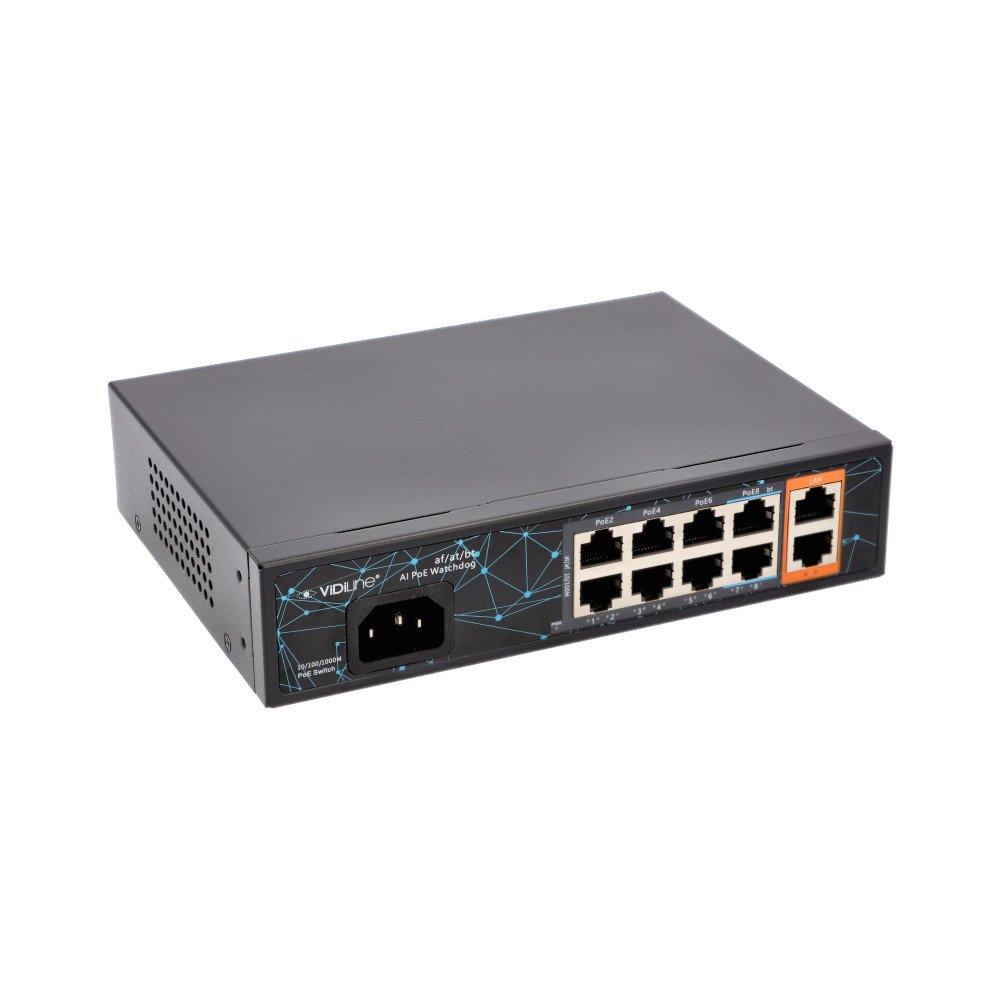 Switch Vidiline VIDI-F0820GBL_V2 8x PoE 100Mb/s 2x RJ45 Uplink 1000Mb/s 120W