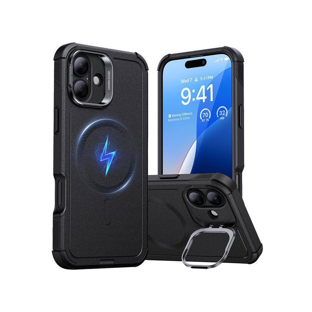 Cyber Tough (HaloLock) ESR deklas su stovu iPhone 16 Plus (juodas)