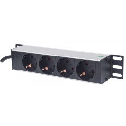 Intellinet 10" 1U Rackmount 4-Way Power Strip - German Type, 1.8m Cord (Euro 2-pin Plug)
