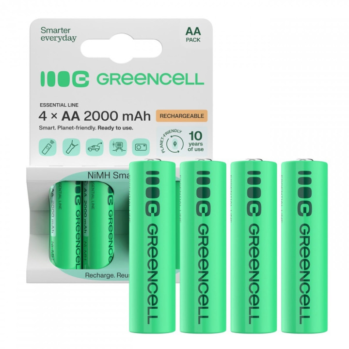 Green Cell Rechargeable Batteries 4x AA HR6 2000 mAh