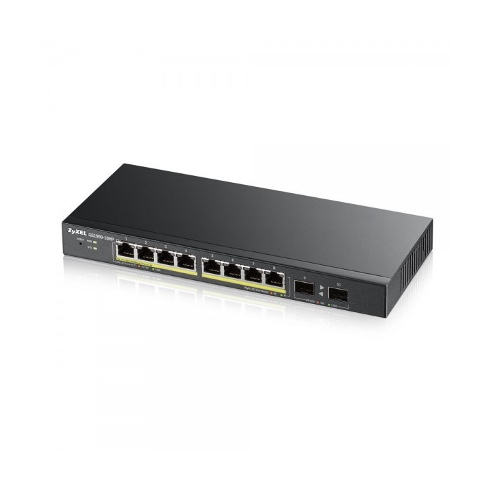 ZyXEL GS1900-8HP-EU0103F 8 prievadų Gigabit L2 PoE+ išmanusis jungiklis, 70 W, stalinis, be ventiliatoriaus