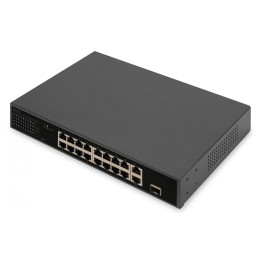 DIGITUS DN-95355 16-pordiline 10/100 Mbps PoE lüliti 1 Gigabit RJ45 ja 1 SFP üleslingiga