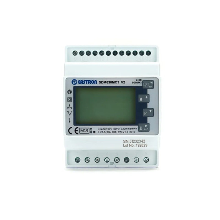 Eastron SDM630-MCT 3-fāžu enerģijas skaitītājs Modbus DIN sliede